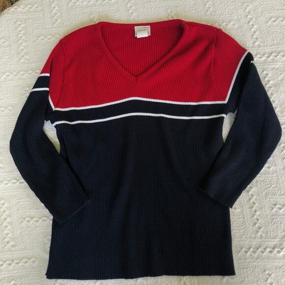 Y2K Fiorlini Int Rib Knit Sweater Red Navy Stripe Medium USA Preppy Skate Grunge - Picture 1 of 7